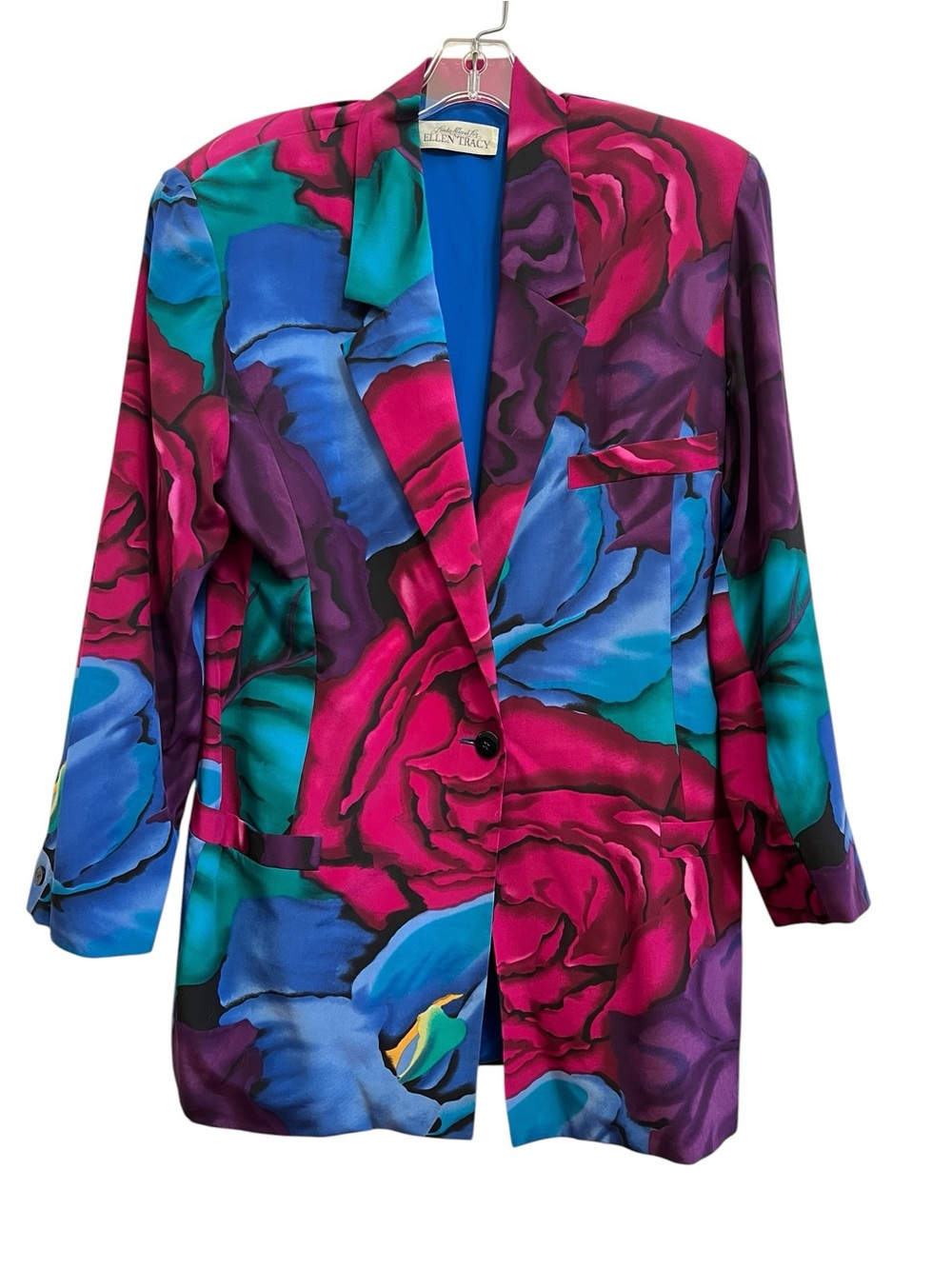 Vintage 80s Linda Allard for Ellen Tracy 100% Silk Floral Blazer Jacket Size 4